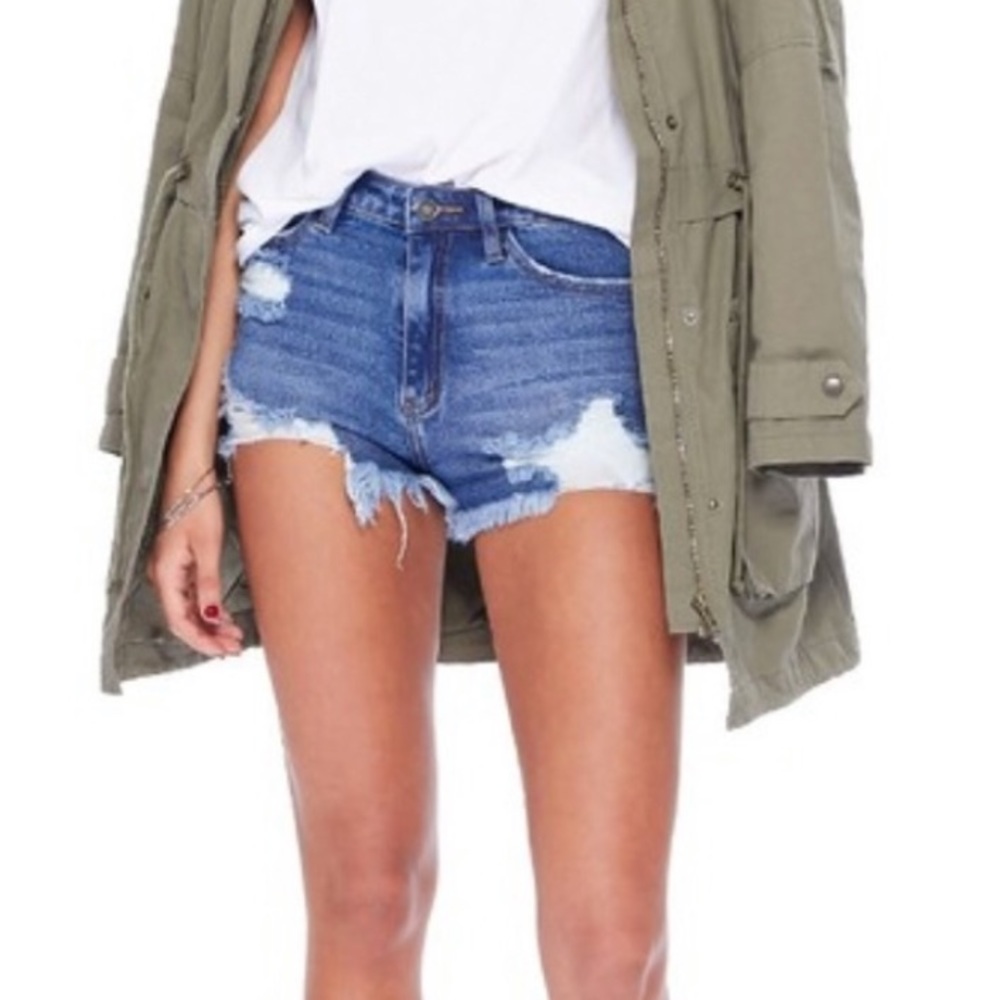 Distressed High Waisted Denim Shorts